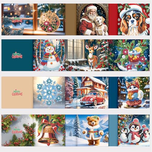 12er Set DIY Diamond Painting Grußkarten Set Ostern, Christmas Diamond Painting Greeting Cards Osternkarten for Kinder & Erwachsene (Weihnachten-12er Set L) von Sumshy