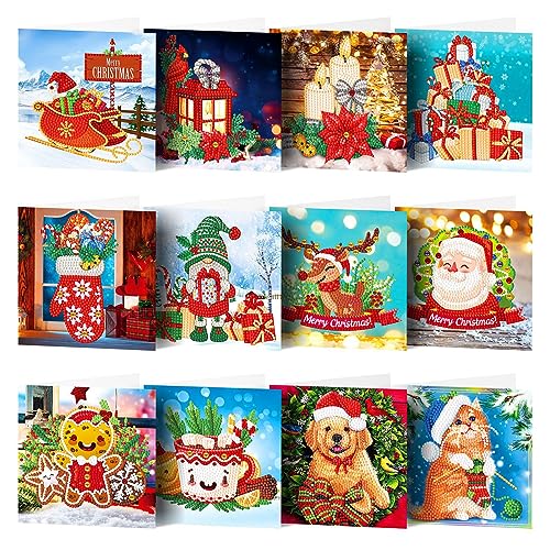 12er Set DIY Diamond Painting Grußkarten Set Weihnachten, Christmas Diamond Painting Greeting Cards for Kinder & Erwachsene (Weihnachten-12er Set B) von Sumshy