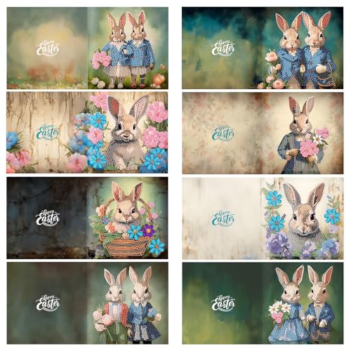 8er Set DIY Diamond Painting Grußkarten Set Ostern, Christmas Diamond Painting Greeting Cards Osternkarten for Kinder & Erwachsene (Ostern-8er Set A) von Sumshy