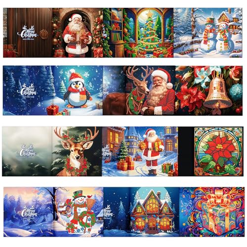 12er Set DIY Diamond Painting Grußkarten Set Ostern, Christmas Diamond Painting Greeting Cards Osternkarten for Kinder & Erwachsene (Weihnachten-12er Set D) von Sumshy