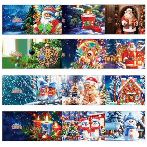 12er Set DIY Diamond Painting Grußkarten Set Ostern, Christmas Diamond Painting Greeting Cards Osternkarten for Kinder & Erwachsene (Weihnachten-12er Set E) von Sumshy