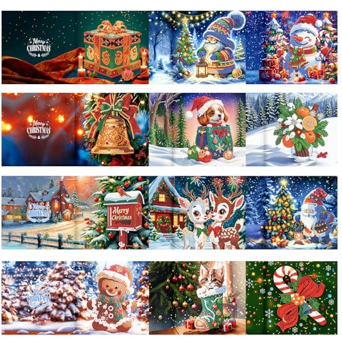 12er Set DIY Diamond Painting Grußkarten Set Ostern, Christmas Diamond Painting Greeting Cards Osternkarten for Kinder & Erwachsene (Weihnachten-12er Set G) von Sumshy