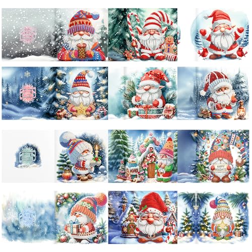 12er Set DIY Diamond Painting Grußkarten Set Ostern, Christmas Diamond Painting Greeting Cards Osternkarten for Kinder & Erwachsene (Weihnachten-12er Set H) von Sumshy