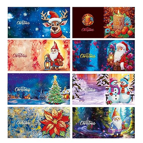 8er Set DIY Diamond Painting Grußkarten Set Weihnachten, Christmas Diamond Painting Greeting Cards Weihnachtskarte for Kinder & Erwachsene von Sumshy