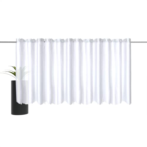 Sun World Scheibengardinen nach Maß „Voile“, Gardinen nach Mass, Bistrogardine, Kurzgardinen modern, Küchengardinen, Maßanfertigung (Weiß, H: 50cm x B: 209cm) von Sun World