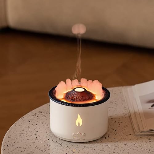 Flammenlicht LED Vernebler Aroma Duftöl Diffuser 360ML φ14cm - Vulkanisch Nebel Kreativ Geschenke, Leiser Raumduft Elektrisch, Wasserlose Abschaltautomatik, 2H/8H Zeitplan, für Wohnung/Office von Sun3drucker