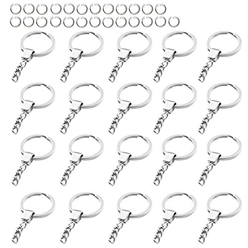 25 Stück Schlüsselanhänger Ringe 30 mm Durchmesser Schlüsselringe mit Kette für Schlüssel DIY Bastelprojekte Keychain Ring(Silber) von sufe