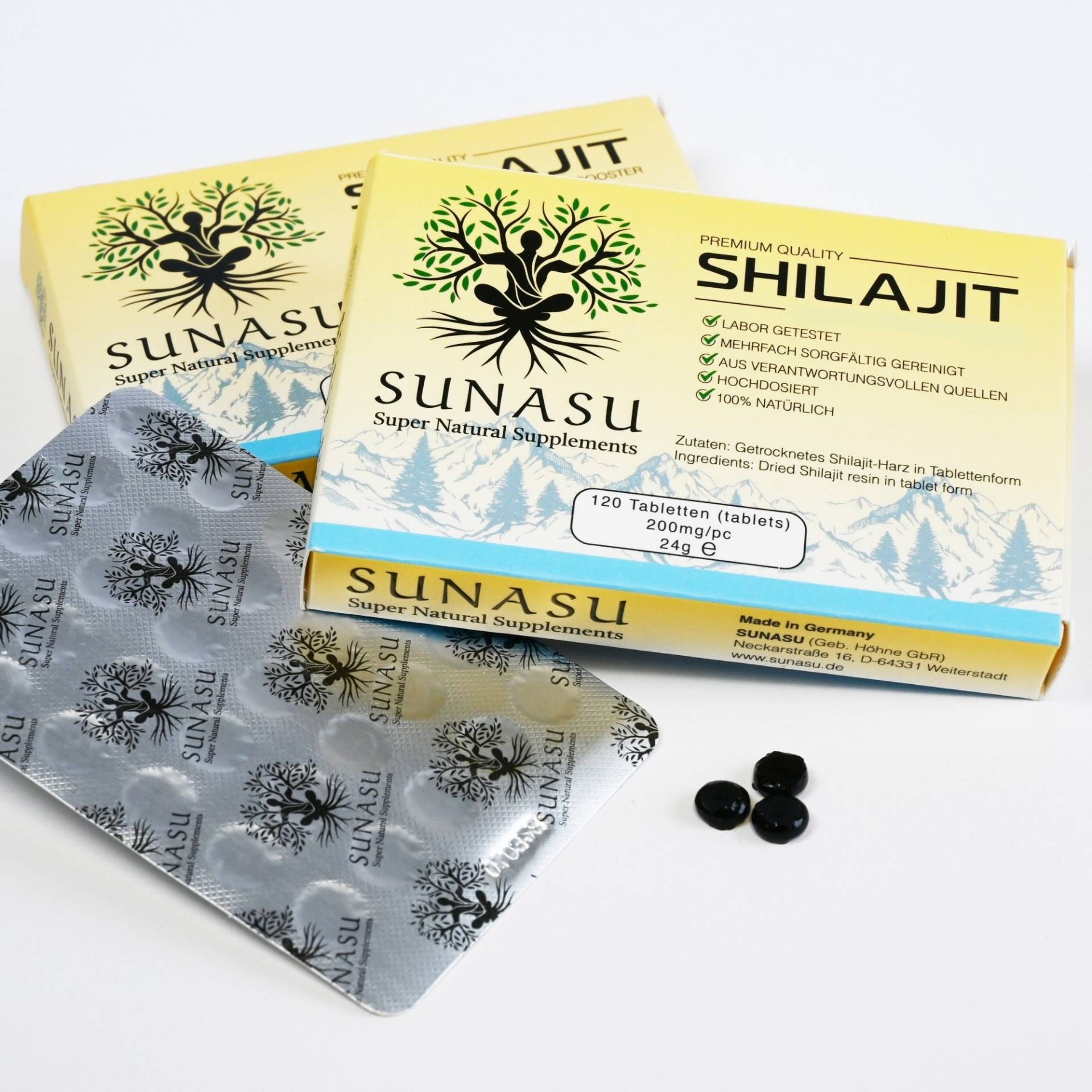 Mumijo Shilajit Original - 120 Tabletten/Drops Hochdosiert | 65-80% Fulvinsäure von SunasuDE