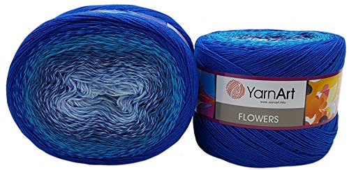 YarnArt Flowers 500 Gramm Bobbel Wolle Farbverlauf, 55% Baumwolle, Bobble Strickwolle Mehrfarbig (blau türkis 299) von Sunature