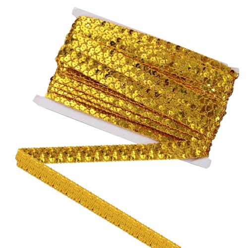 Sunbe shine Spitzenband mit Perlen und Pailletten, metallisch, 3-reihig, Stoffapplikation, verzierte Verzierung, Nähzubehör, 4,5 m (Gold) von Sunbe shine