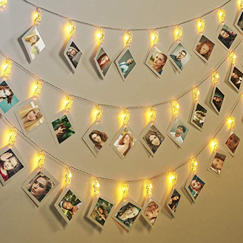 LED Foto Clips Lichterketten,Warmweiß,3 Modi 20 Foto-Clips, 2-in-1 USB/Batteriebetrieben Stimmungsbeleuchtung,Dekoration für Schlafzimmer, Wohnzimmer, Fotowanddekoration von Sunboia