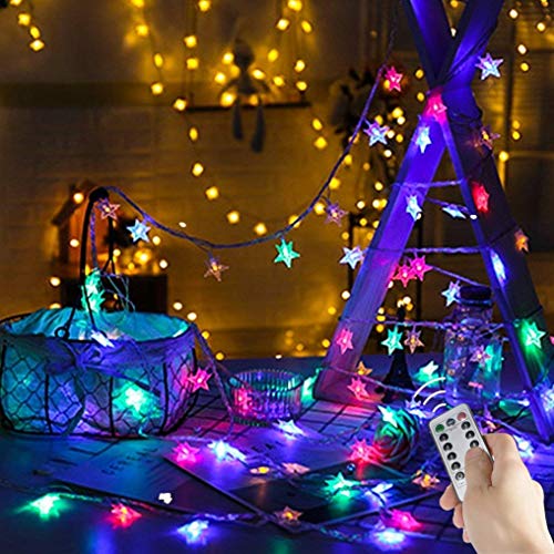 Sunboia 100 LED Sterne Lichterkette,wasserdicht,Fernbedienung mit 8 Leuchtmodi,Weihnachtsdeko USB Powered für Fenster Garten Zimmer Weihnachten Geburtstag-Bunt von Sunboia