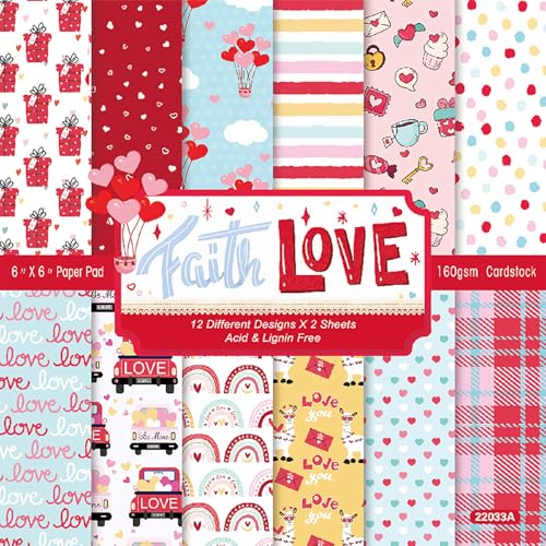 24 Blatt 15,2 x 15,2 cm Valentinstag Scrapbook Papier Liebe Herz Kuss Muster einseitig Karton für DIY Kartenherstellung (22033A) von Sunch Craft