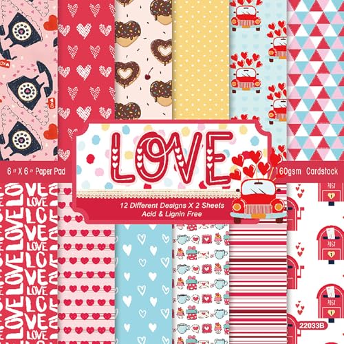 24 Blatt 15,2 x 15,2 cm Valentinstag Scrapbook Papier Liebe Herz Kuss Muster einseitig Karton für DIY Kartenherstellung (22033B) von Sunch Craft