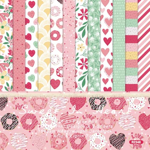 24 Blatt 15,2 x 15,2 cm Valentinstag Scrapbook Papier süßes rosa Herzmuster einseitiger Karton für selbstgemachte Kartenherstellung (R2348) von Sunch Craft