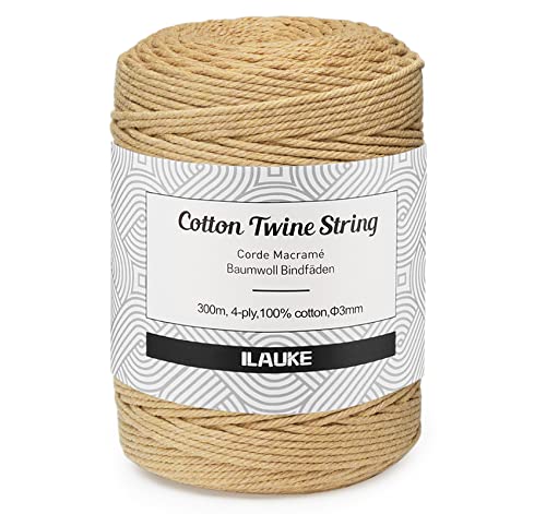 Sundeer Makramee Garn 3mm, 300m Baumwollkordel, Erdiges Gelb, 4-lagig, Recycelbares Baumwollfadenseil für Boho Deko Sundeer Makramee Garn 3mm, 300m Baumwollkordel, Erdiges Gelb, 4-lagig, Recycelbares Baumwollfadenseil für Boho Deko von Sundeer