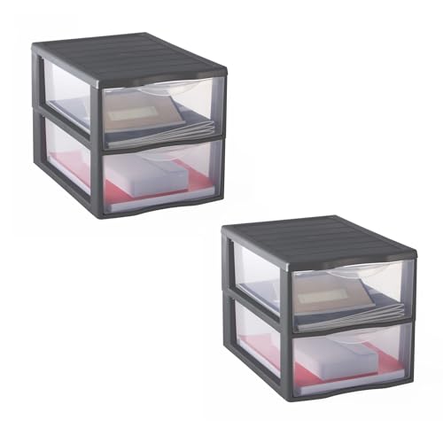 Sundis Orgamix, 2er-set schubladenboxen aus Kunststoff, 2 transparente Schubladen für A4-Papier, Höhe 25,5 cm, stapelbar, ideal für Schreibtisch, Unterricht, Dokumente, Zubehör von Sundis