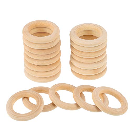 Suneast 20 Stück Natur Holzring DIY Handwerk Anhänger, Baby Holzringe Teether Beißringe, Holz Ringe für Basteln, Schmuck, Makramee, Servietten Ringe, Vorhangringe, Dekoration - 20mm von Suneast