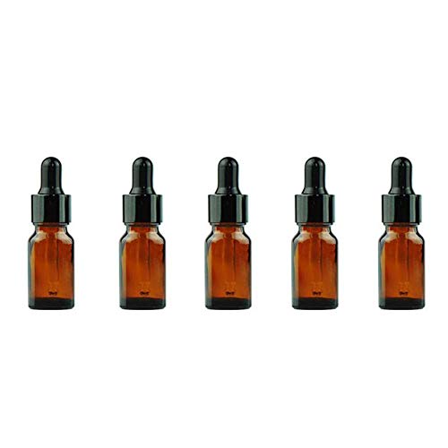 Suneast 5 Stück Tropfflasche aus Glas Kleine Aromatherapie Glasflaschen Leere Nachfüllbare Ätherisches Öl Pipettenflasche mit Glas Pipette für Duftöl Probe, Parfüm, Kosmetik - Braun (10ml) von Suneast