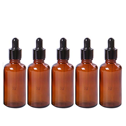 Suneast 5 Stück Tropfflasche aus Glas Kleine Aromatherapie Glasflaschen Leere Nachfüllbare Ätherisches Öl Pipettenflasche mit Glas Pipette für Duftöl Probe, Parfüm, Kosmetik - Braun (50ml) von Suneast