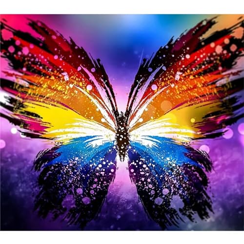 DIY Diamond Painting Set,Regenbogen Schmetterling 5D Diamant Painting Bilder für Erwachsene Kinder Full Strassstein Stickerei Kreuzstich Diamant Malerei Home Wall Room Decoration Round Drill,30x30cm von Suneve