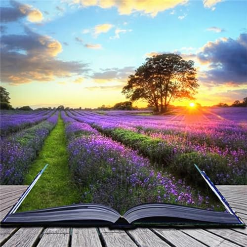 DIY Diamond Painting Set,Sonnenuntergang Lavendelfeld 5D Diamant Painting Bilder Erwachsene Kinder Full Strassstein Stickerei Kreuzstich Diamant Malerei Home Wall Room Decoration Square Drill,70x70cm von Suneve