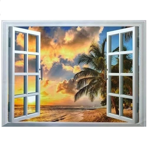 Diamond Painting Fenster,Diamant Painting Bilder Set für Erwachsene,Full 5D DIY Diamant Kunst Malerei Strass Stickerei Set Kreuzstich Bilder Home Wand Dekor Round Drill,80x100cm von Suneve