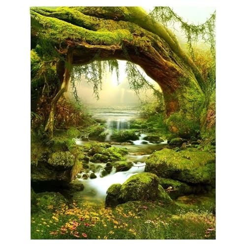 Diamond Painting Set,Grüner Baum Fluss Diamond Painting,Vollbohrer 5D DIY Strass Stickerei Kreuzstich Leinwand Diamant Art Malerei Nach Zahlen Kits für Erwachsene Kinder Wohn Wand Dekorations,30x50cm von Suneve