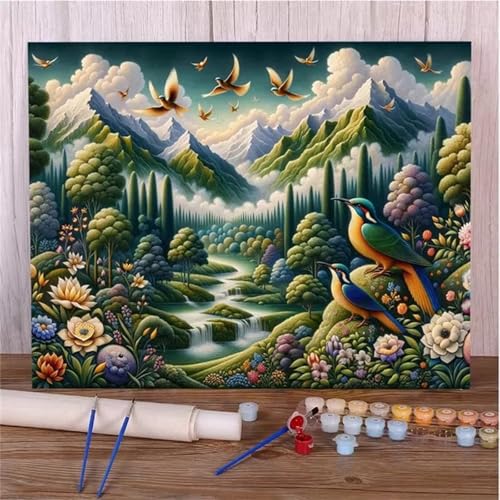 Malen Nach Zahlen Erwachsene Berglandschaft DIY Handgemalt Ölgemälde Set für Anfänger mit inklusive Pinsel und Acrylfarben Geschenke und Home Haus Deko(Ohne Rahmen) - 40x50cm von Suneve