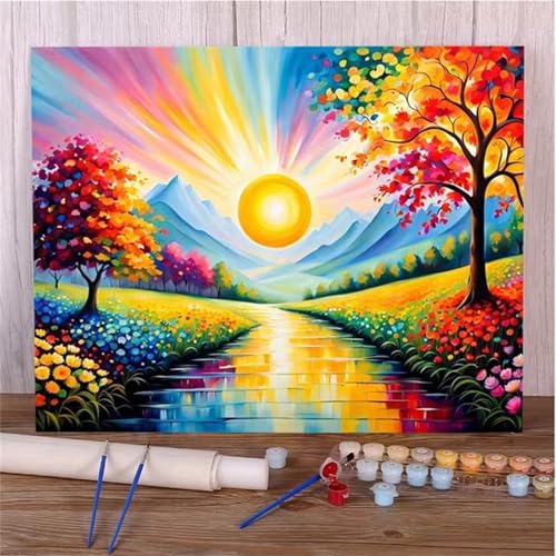 Malen Nach Zahlen Erwachsene Bunte Landschaft DIY Handgemalt Ölgemälde Set für Anfänger mit inklusive Pinsel und Acrylfarben Geschenke und Home Haus Deko(Ohne Rahmen) - 45x60cm von Suneve