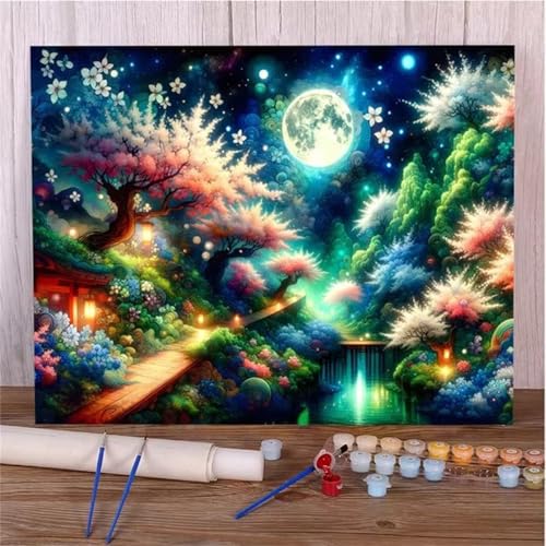 Malen Nach Zahlen Erwachsene Fantasy-Dschungel DIY Handgemalt Ölgemälde Set für Anfänger mit inklusive Pinsel und Acrylfarben Geschenke und Home Haus Deko(Ohne Rahmen) - 40x50cm von Suneve