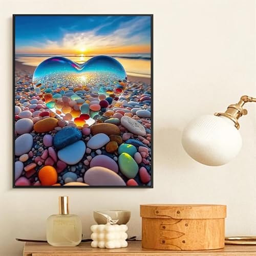 Malen Nach Zahlen Erwachsene Farbige Steine,DIY Sonnenaufgang Handgemalt Ölgemälde Kit für Anfänger,mit Pinseln und Acrylfarben für Geschenk und Home Wall Decor(Mit Rahmen) - 55x70cm von Suneve