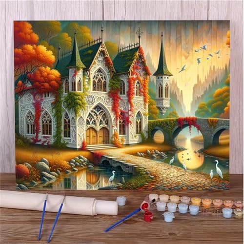 Malen Nach Zahlen Erwachsene Hausbrücke DIY Handgemalt Ölgemälde Set für Anfänger mit inklusive Pinsel und Acrylfarben Geschenke und Home Haus Deko(Ohne Rahmen) - 40x50cm von Suneve