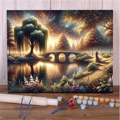 Malen Nach Zahlen Erwachsene Landschaftsbrücke DIY Handgemalt Ölgemälde Set für Anfänger mit inklusive Pinsel und Acrylfarben Geschenke und Home Haus Deko(Ohne Rahmen) - 40x50cm von Suneve