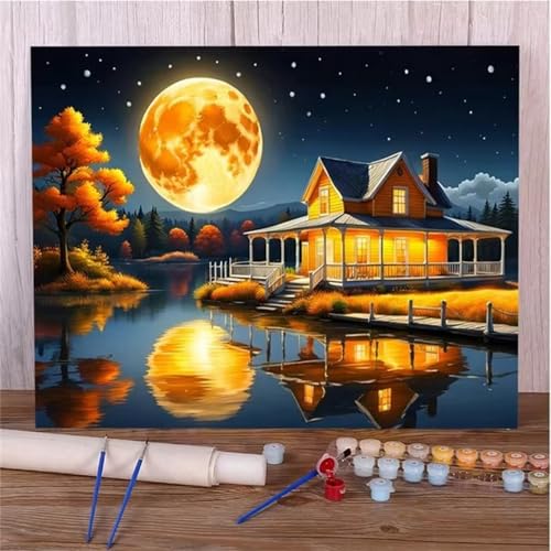 Malen Nach Zahlen Erwachsene Mondfluss DIY Handgemalt Ölgemälde Set für Anfänger mit inklusive Pinsel und Acrylfarben Geschenke und Home Haus Deko(Ohne Rahmen) - 50x65cm von Suneve