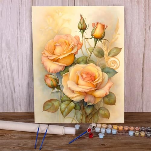 Malen Nach Zahlen Erwachsene Schöne Blumen,DIY Rosen Handgemalt Ölgemälde Kit für Anfänger,mit Pinseln und Acrylfarben für Geschenk und Home Wall Decor(Mit Rahmen) - 40x50cm von Suneve