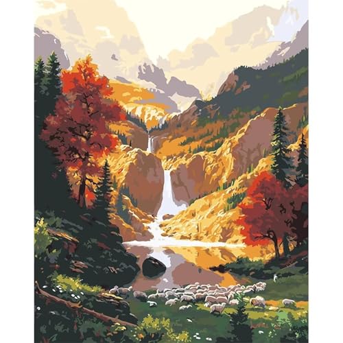 Malen Nach Zahlen Erwachsene Schöner Berg,DIY Tiere Handgemalt Ölgemälde Kit für Anfänger,mit Pinseln und Acrylfarben für Geschenk und Home Wall Decor(Mit Rahmen) - 45x60cm von Suneve