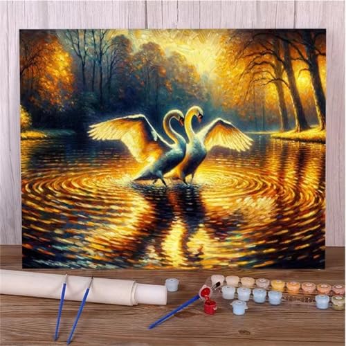 Malen Nach Zahlen Erwachsene Swan River DIY Handgemalt Ölgemälde Set für Anfänger mit inklusive Pinsel und Acrylfarben Geschenke und Home Haus Deko(Ohne Rahmen) - 40x60cm von Suneve