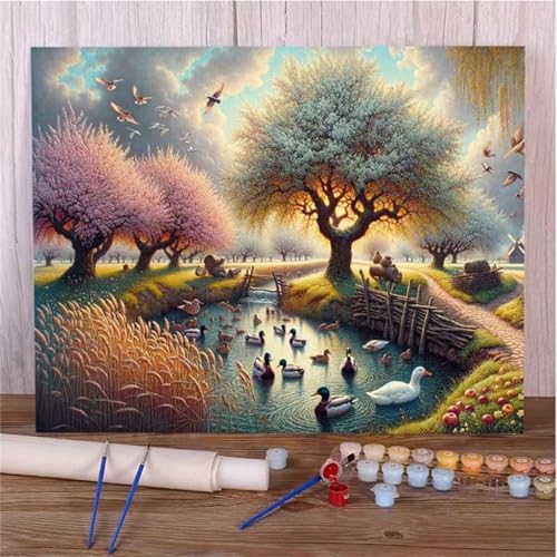 Malen Nach Zahlen Erwachsene Teichente DIY Handgemalt Ölgemälde Set für Anfänger mit inklusive Pinsel und Acrylfarben Geschenke und Home Haus Deko(Ohne Rahmen) - 55x70cm von Suneve