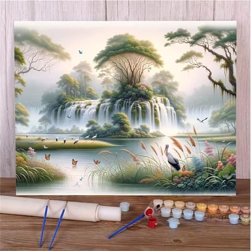 Malen Nach Zahlen Erwachsene Wasserfalllandschaft DIY Handgemalt Ölgemälde Set für Anfänger mit inklusive Pinsel und Acrylfarben Geschenke und Home Haus Deko(Ohne Rahmen) - 40x50cm von Suneve