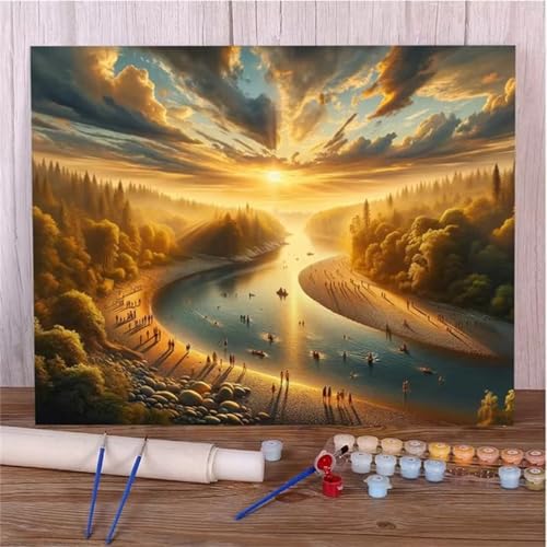 Malen Nach Zahlen Erwachsene Woods River DIY Handgemalt Ölgemälde Set für Anfänger mit inklusive Pinsel und Acrylfarben Geschenke und Home Haus Deko(Ohne Rahmen) - 40x50cm von Suneve