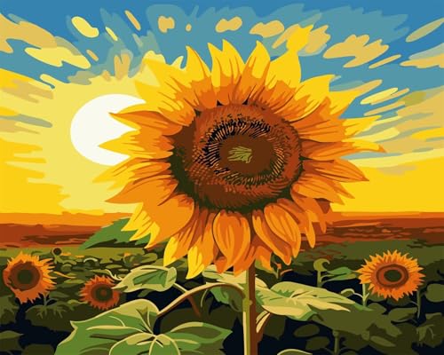 Sonnenblume Malen Nach Zahlen,Sonnenuntergang Landschaft Malen Nach Zahlen für Erwachsene und Anfänger,mit Pinseln und Acrylfarben(Ohne Rahmen),für Home Wanddekoration - 50x65cm von Suneve