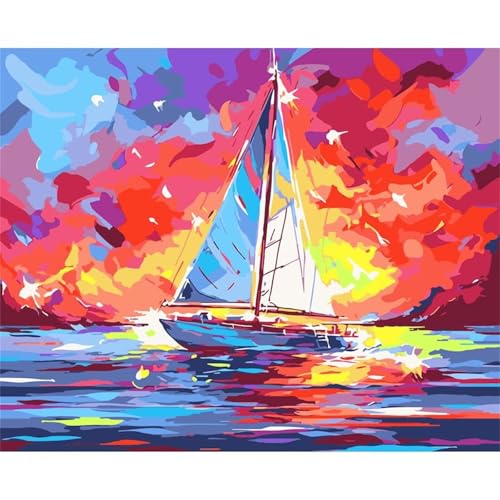 Sonnenuntergang Segelboot Malen Nach Zahlen,Landschaft Malen Nach Zahlen für Erwachsene und Anfänger,mit Pinseln und Acrylfarben(Ohne Rahmen),für Home Wanddekoration - 30x40cm von Suneve