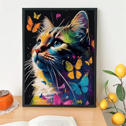 Suneve Bunte Katze Malen Nach Zahlen,Schmetterling Malen Nach Zahlen für Erwachsene und Anfänger,mit Pinseln und Acrylfarben(Ohne Rahmen),für Home Wanddekoration - 30x40cm von Suneve