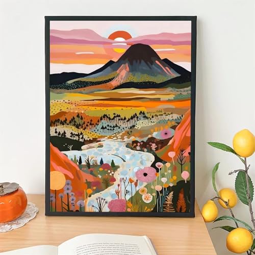 Suneve Malen Nach Zahlen Erwachsene Bunte Graffiti,DIY Berg Handgemalt Ölgemälde Kit für Anfänger,mit Pinseln und Acrylfarben für Geschenk und Home Wall Decor(Mit Rahmen) - 45x60cm von Suneve