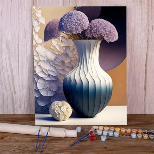 Suneve Malen Nach Zahlen Erwachsene Lila Blume,DIY Vase Handgemalt Ölgemälde Kit für Anfänger,mit Pinseln und Acrylfarben für Geschenk und Home Wall Decor(Mit Rahmen) - 55x70cm von Suneve