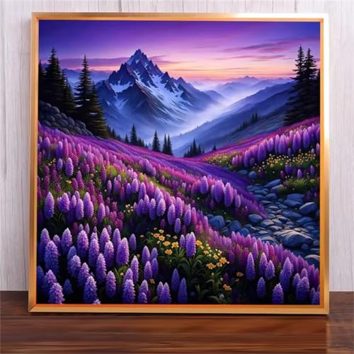 Suneve Malen Nach Zahlen Erwachsene Lila Lavendel,DIY Paint by Numbers mit Pinseln und Acrylfarben Handgemalt Ölgemälde Leinwand für Home Decor Mit Rahmen - 40x40cm von Suneve