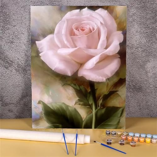 Suneve Malen Nach Zahlen Erwachsene Rosa Rosen,DIY Blumen Handgemalt Ölgemälde Kit für Anfänger,mit Pinseln und Acrylfarben für Geschenk und Home Wall Decor(Mit Rahmen) - 40x50cm von Suneve