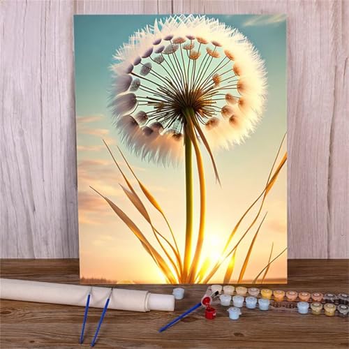 Suneve Malen Nach Zahlen Erwachsene Sonnenuntergang Pflanzen,DIY Blume Handgemalt Ölgemälde Kit für Anfänger,mit Pinseln und Acrylfarben für Geschenk und Home Wall Decor(Mit Rahmen) - 30x40cm von Suneve