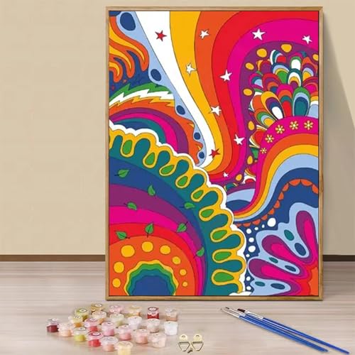 Suneve Malen Nach Zahlen Erwachsene Süße Graffiti,DIY Abstrakt Handgemalt Ölgemälde Kit für Anfänger,mit Pinseln und Acrylfarben für Geschenk und Home Wall Decor(Mit Rahmen) - 30x40cm von Suneve